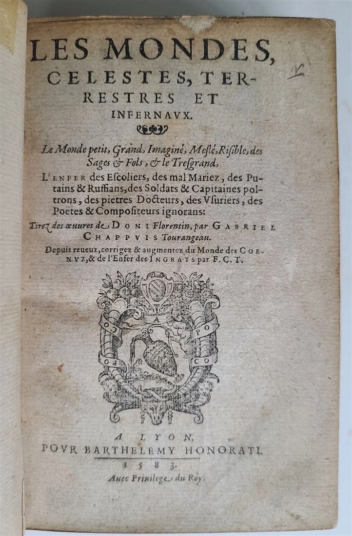1583 LES MONDES CELESTES TERRESTRES by ANTONIO DONI antique ILLUSTRATED rare (1 of 20)