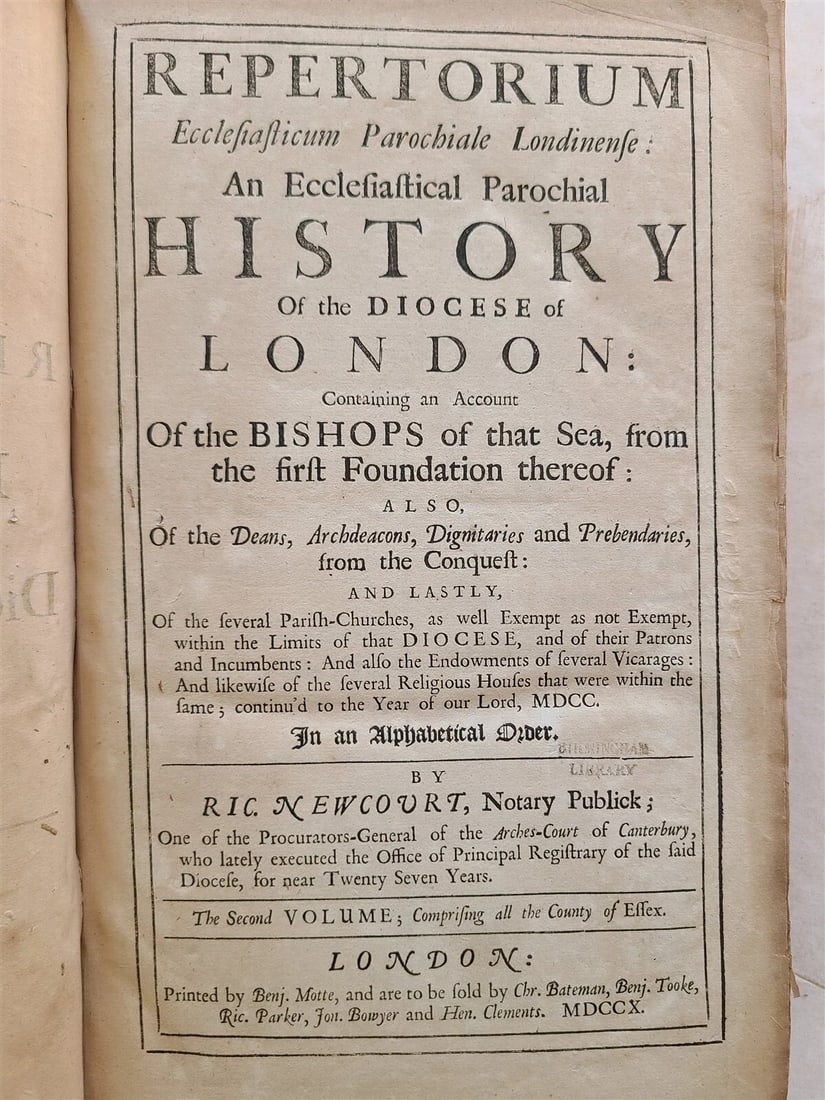 1708 HISTORY of DIOCESE of LONDON 2 FOLIO VOLUMES ILLUSTRATED antique - 8
