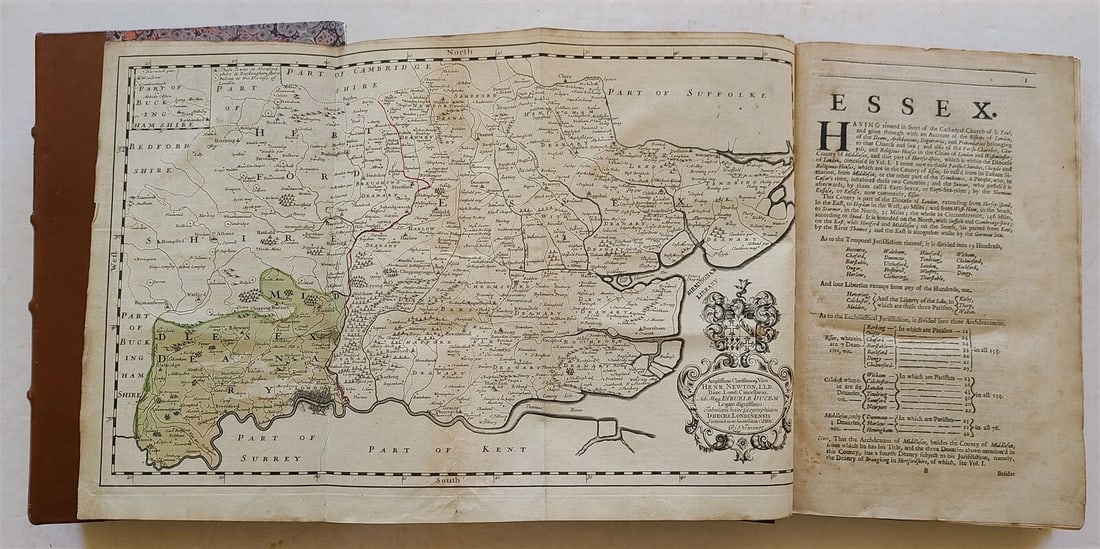 1708 HISTORY of DIOCESE of LONDON 2 FOLIO VOLUMES ILLUSTRATED antique - 9