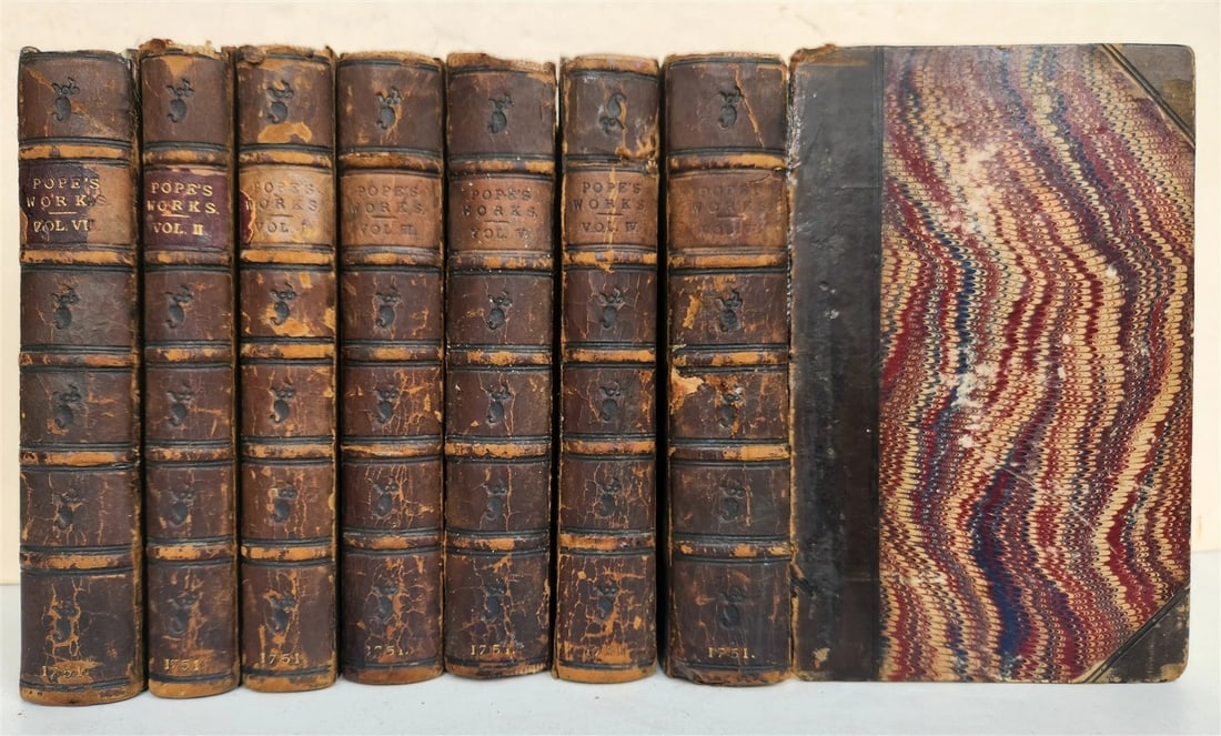 1751 WORKS of ALEXANDER POPE antique 7 VOLUMES in ENGLISH illustrated (1 of 20)