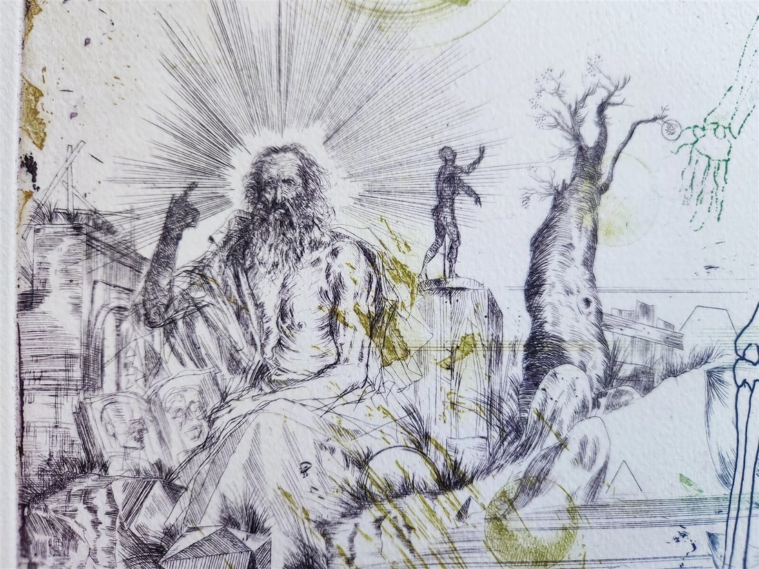 CREATION OF THE HUMAN RACE surreal COLOR PRINT vintage w/ SKELETON - 5
