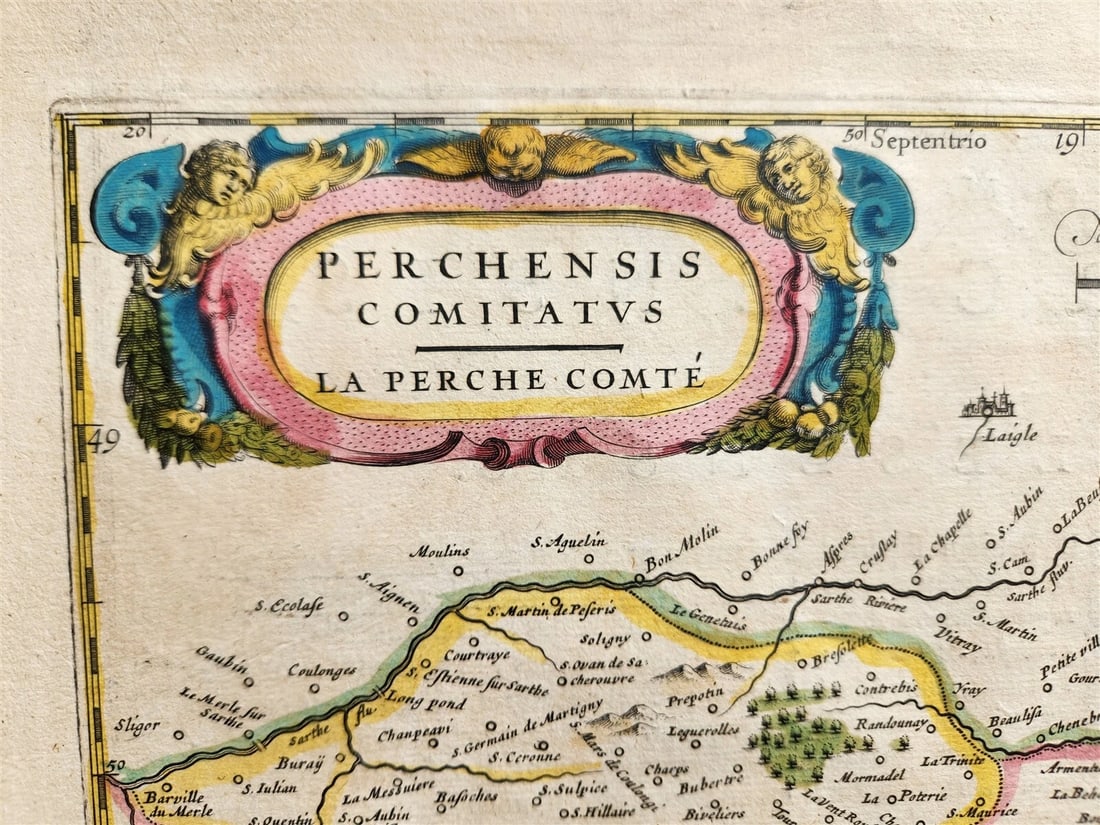 1640 MAP of FRANCE LA PERCHE by WILLEM BLAEU antique AUTHENTIC hand colored - 2