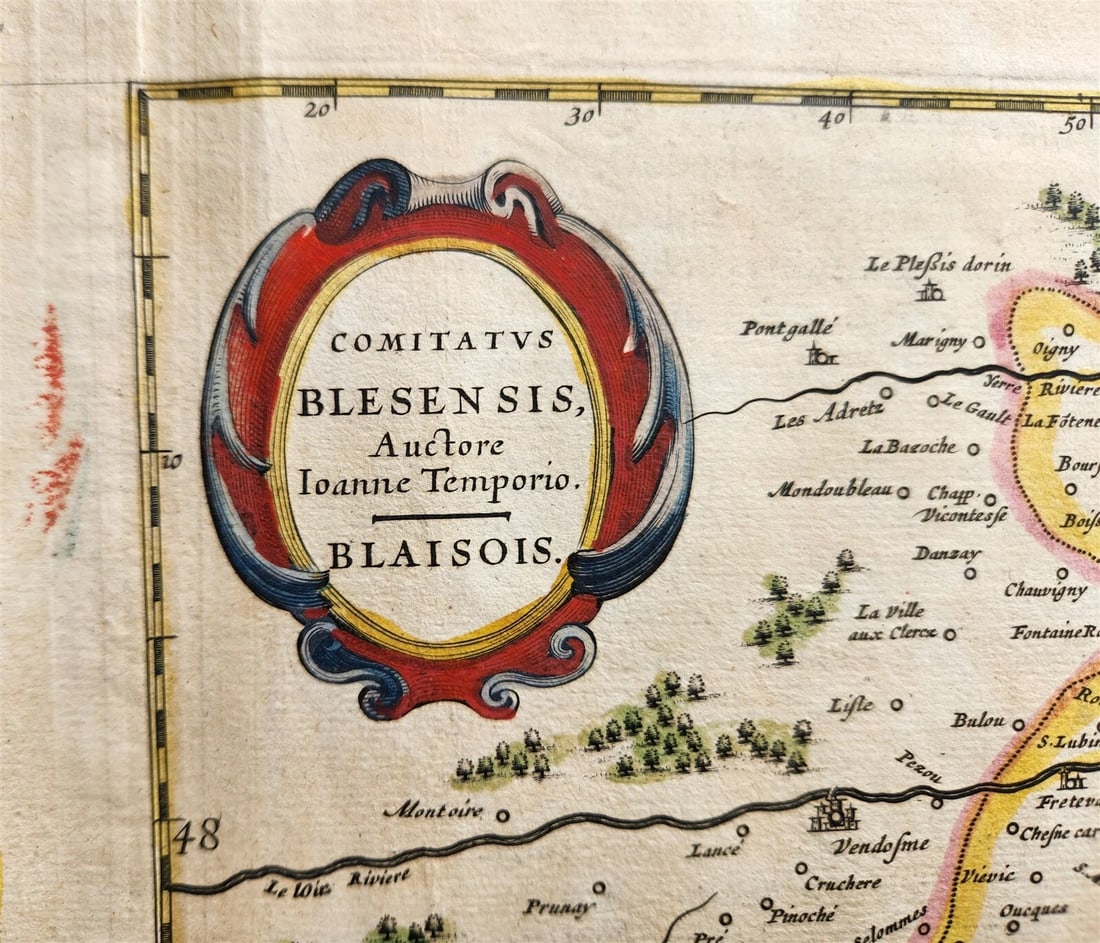 1640 MAP of FRANCE LA PERCHE by WILLEM BLAEU antique AUTHENTIC hand colored - 3