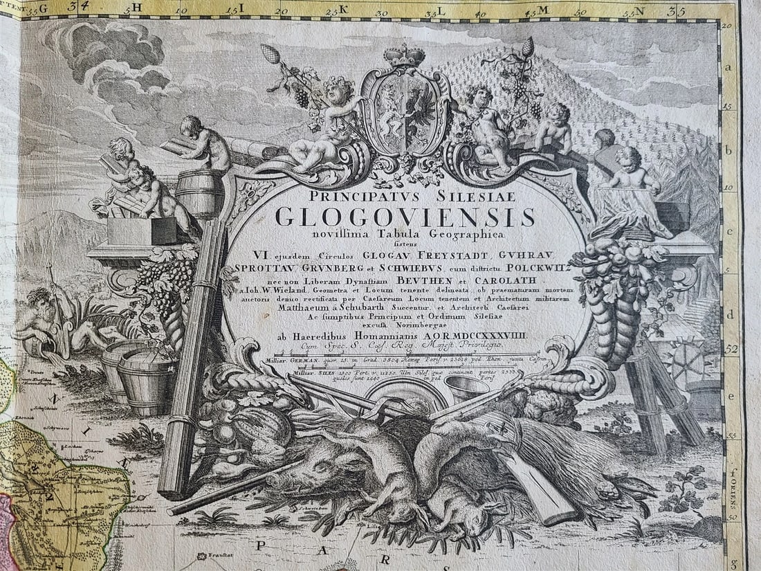 1739 LARGE MAP OF SILESIA POLAND GLOGOVIENSIS antique 25 x 4 3/4" - 2