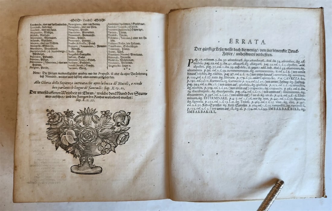 1693 ITALIAN GERMAN DICTIONARY by M. CRAMER antique VELLUM BOUND - 11