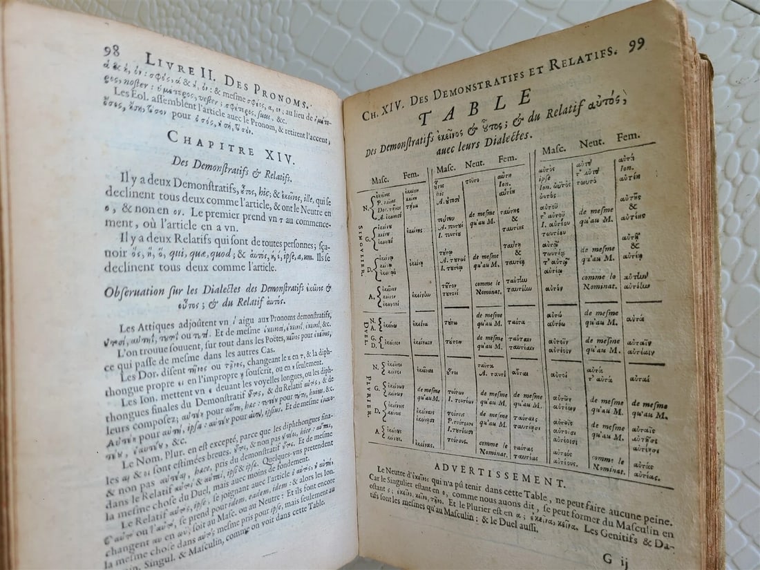 1655 GREEK LANGUAGE STUDY BOOK FRENCH TEXTBOOK antique vellum binding RARE - 4