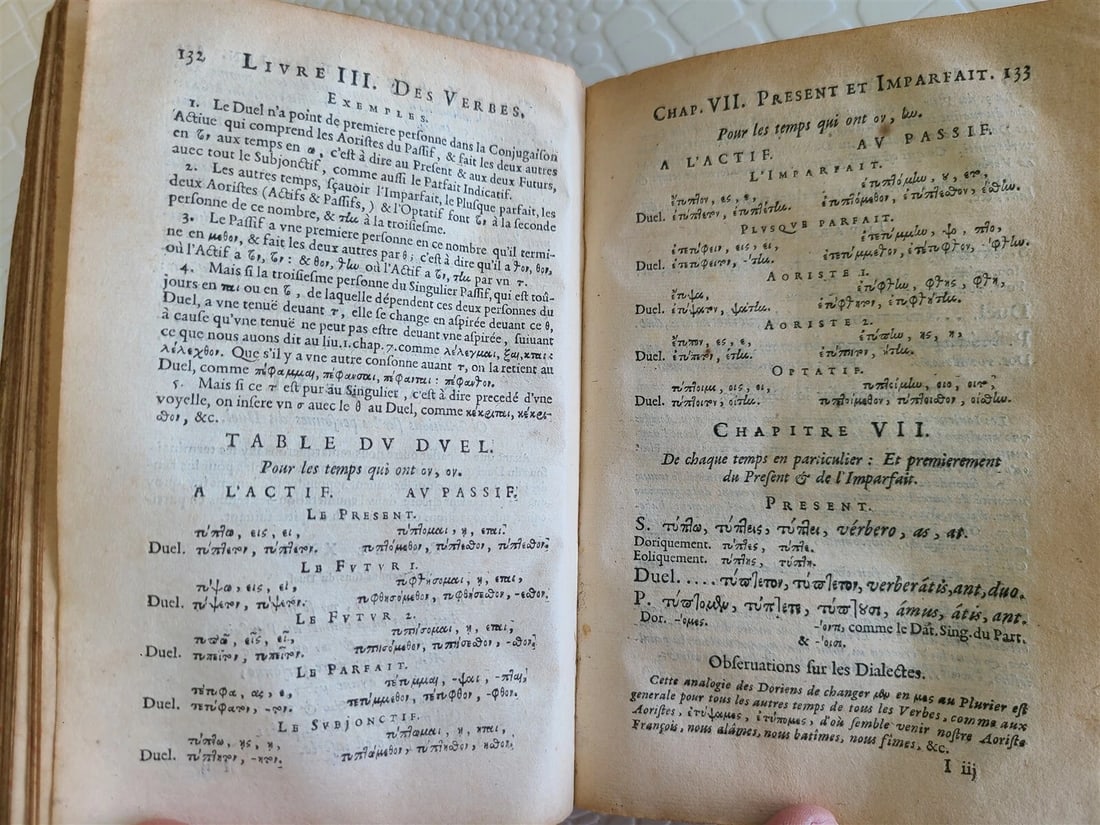 1655 GREEK LANGUAGE STUDY BOOK FRENCH TEXTBOOK antique vellum binding RARE - 5