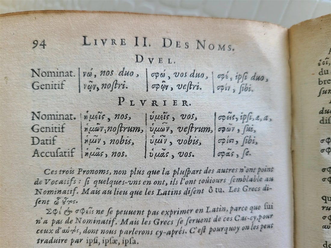 1655 GREEK LANGUAGE STUDY BOOK FRENCH TEXTBOOK antique vellum binding RARE - 6