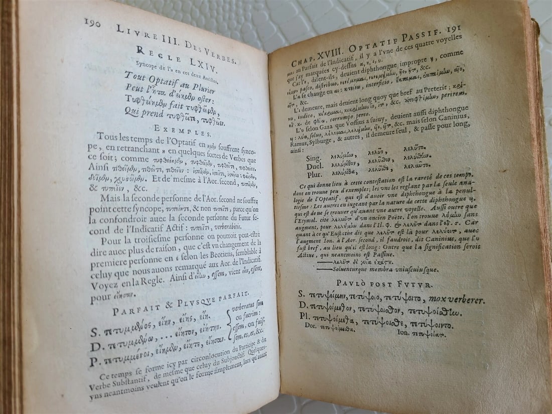 1655 GREEK LANGUAGE STUDY BOOK FRENCH TEXTBOOK antique vellum binding RARE - 9