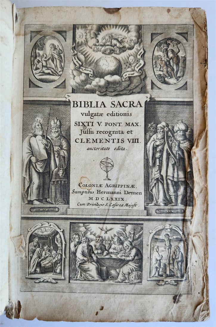 1679 BIBLE in LATIN antique vellum bound OLD & NEW TESTAMENT BIBLIA SACRA: Title: 1679 BIBLE in LATIN antique vellum bound OLD & NEW TESTAMENT BIBLIA SACRA Description: Biblia Sacra vulgatae editionis Sixti V. Pont. M recognita et Clementis VIII?. auctoritate edita. Cologne,