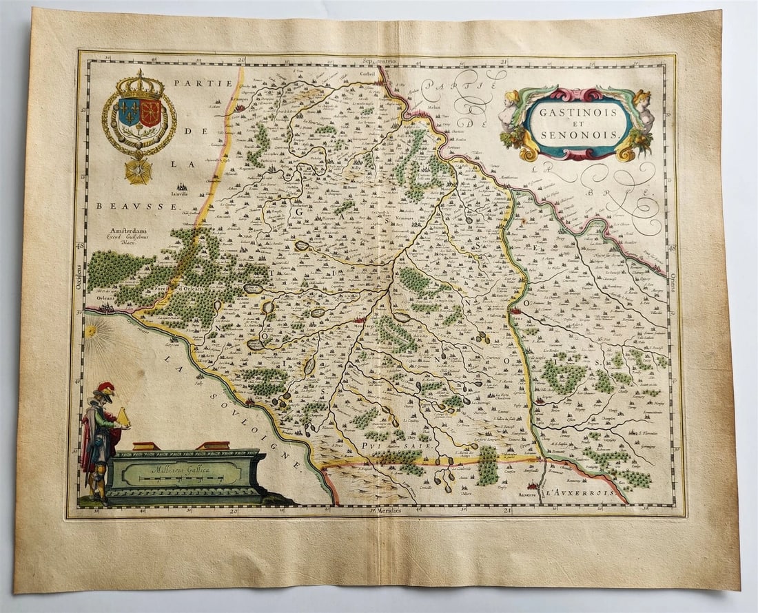 1640 MAP GASTINOIS SENONOIS FRANCE WILLEM BLAEU antique AUTHENTIC hand colored (1 of 4)