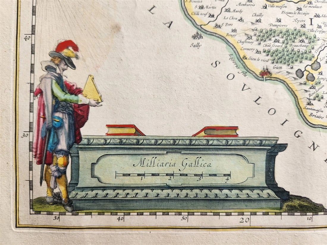 1640 MAP GASTINOIS SENONOIS FRANCE WILLEM BLAEU antique AUTHENTIC hand colored - 2