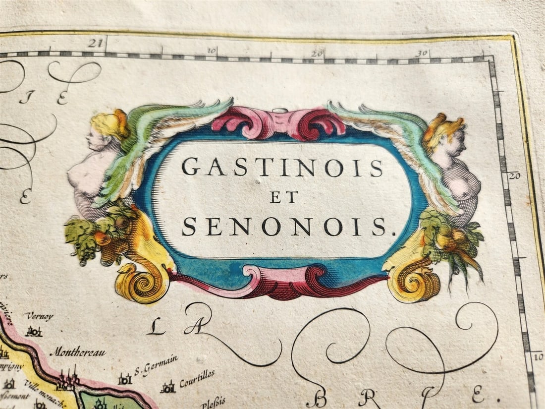 1640 MAP GASTINOIS SENONOIS FRANCE WILLEM BLAEU antique AUTHENTIC hand colored - 3