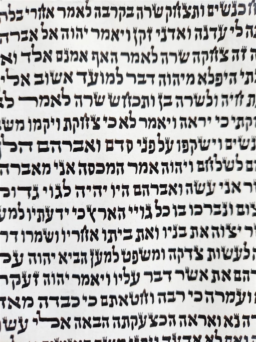TORAH SCROLL FRAGMENT MANUSCRIPT on VELLUM antique BIBLE GENESIS 16:15 - 21:3 - 5