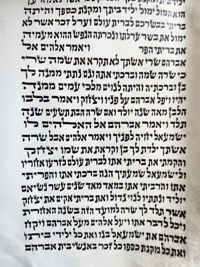 TORAH SCROLL FRAGMENT MANUSCRIPT on VELLUM antique BIBLE GENESIS 16:15 - 21:3 - 7