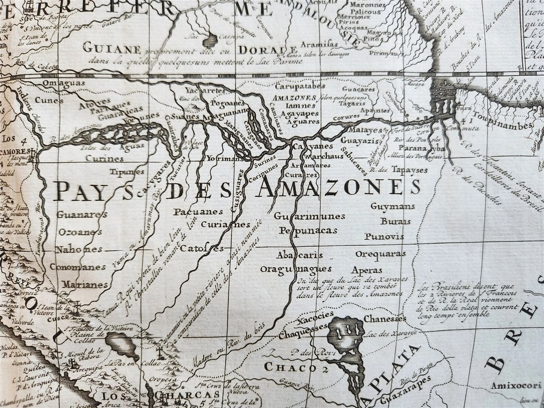1730s MAP of SOUTH AMERICA antique 21 by 24.5" - 2