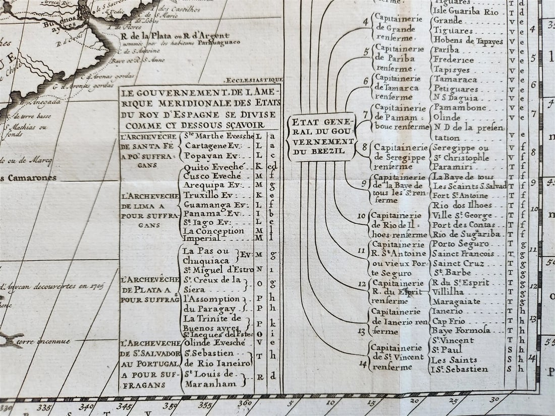 1730s MAP of SOUTH AMERICA antique 21 by 24.5" - 5