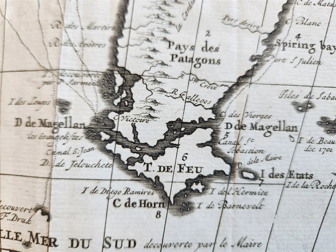 1730s MAP of SOUTH AMERICA antique 21 by 24.5" - 6