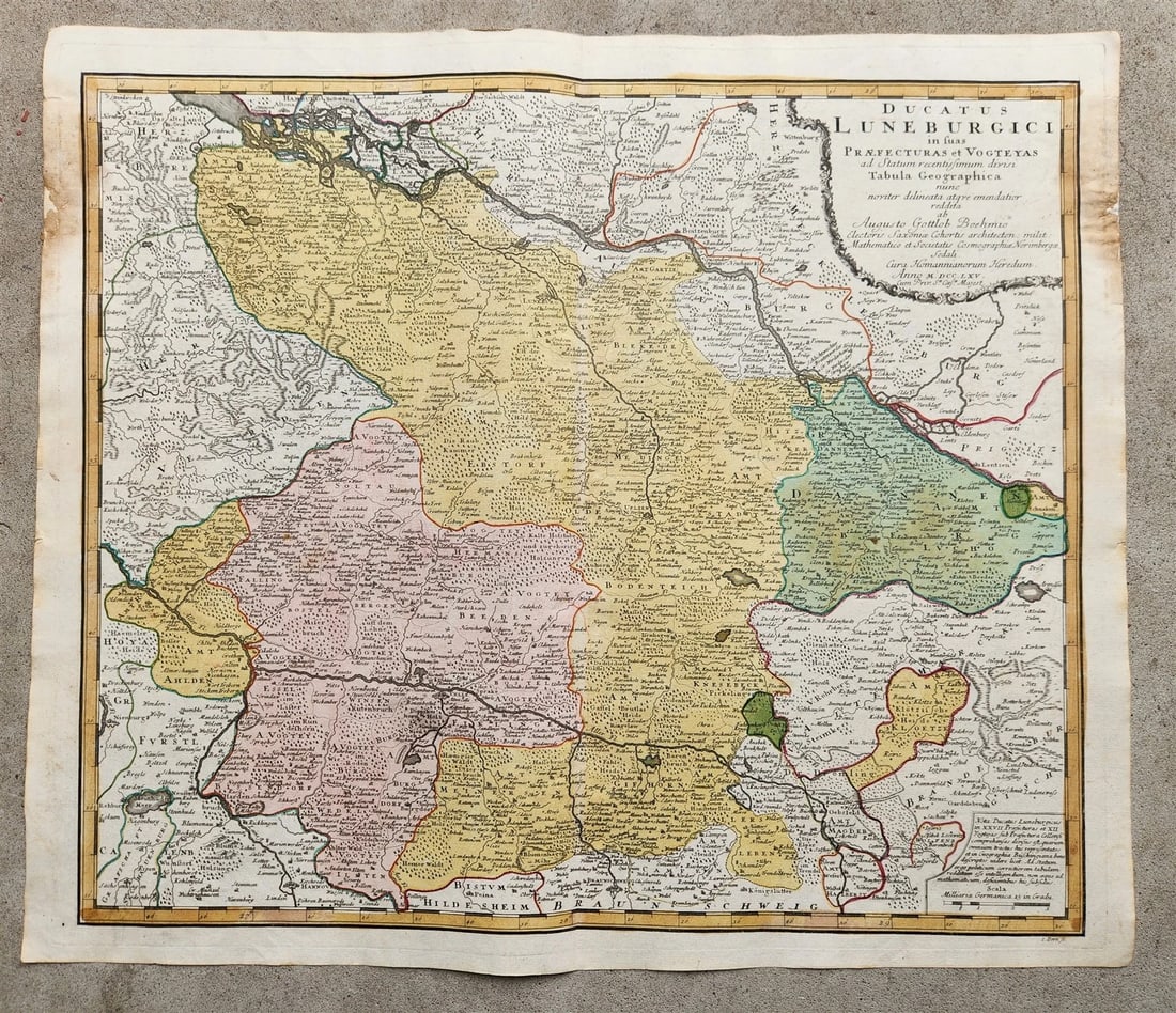 1765 GERMANY LOWER SAXONY antique MAP Hamburg Hannover Braunschweig Salzwedel: Title: 1765 GERMANY LOWER SAXONY antique MAP Hamburg Hannover Braunschweig Salzwedel Description: DUCATUS LUNEBURGICI in suas Praefecturas et Vogteyas ad Statum recentissinum divisi Tabula Geographica