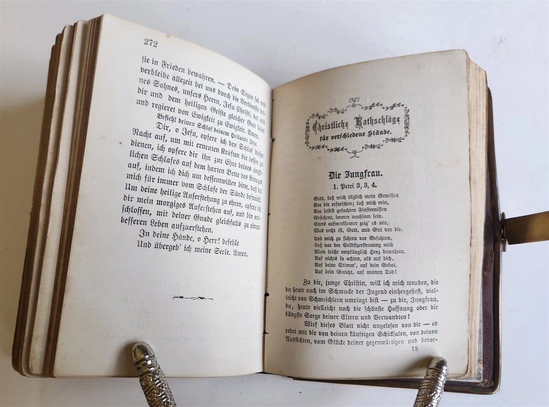 1870s PRAYER BOOK in GERMAN antique APPLIED BONE CROSS BINDING DIE HIMMELSPFORTE - 10