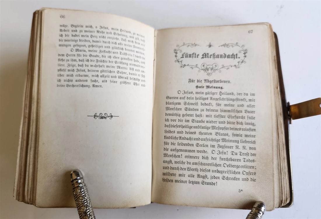1870s PRAYER BOOK in GERMAN antique APPLIED BONE CROSS BINDING DIE HIMMELSPFORTE - 11