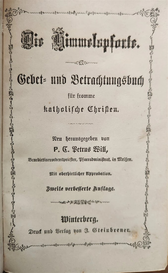 1870s PRAYER BOOK in GERMAN antique APPLIED BONE CROSS BINDING DIE HIMMELSPFORTE - 3