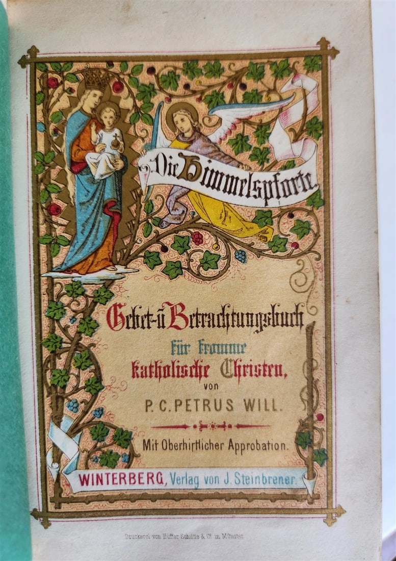 1870s PRAYER BOOK in GERMAN antique APPLIED BONE CROSS BINDING DIE HIMMELSPFORTE - 4
