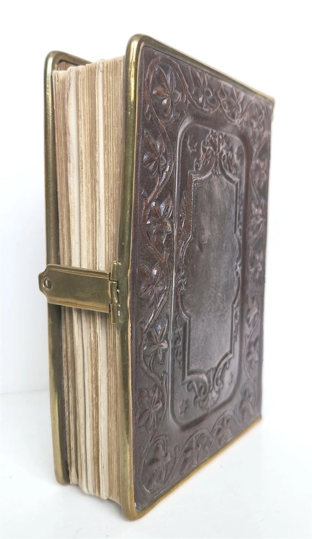 1870s PRAYER BOOK in GERMAN antique APPLIED BONE CROSS BINDING DIE HIMMELSPFORTE - 5