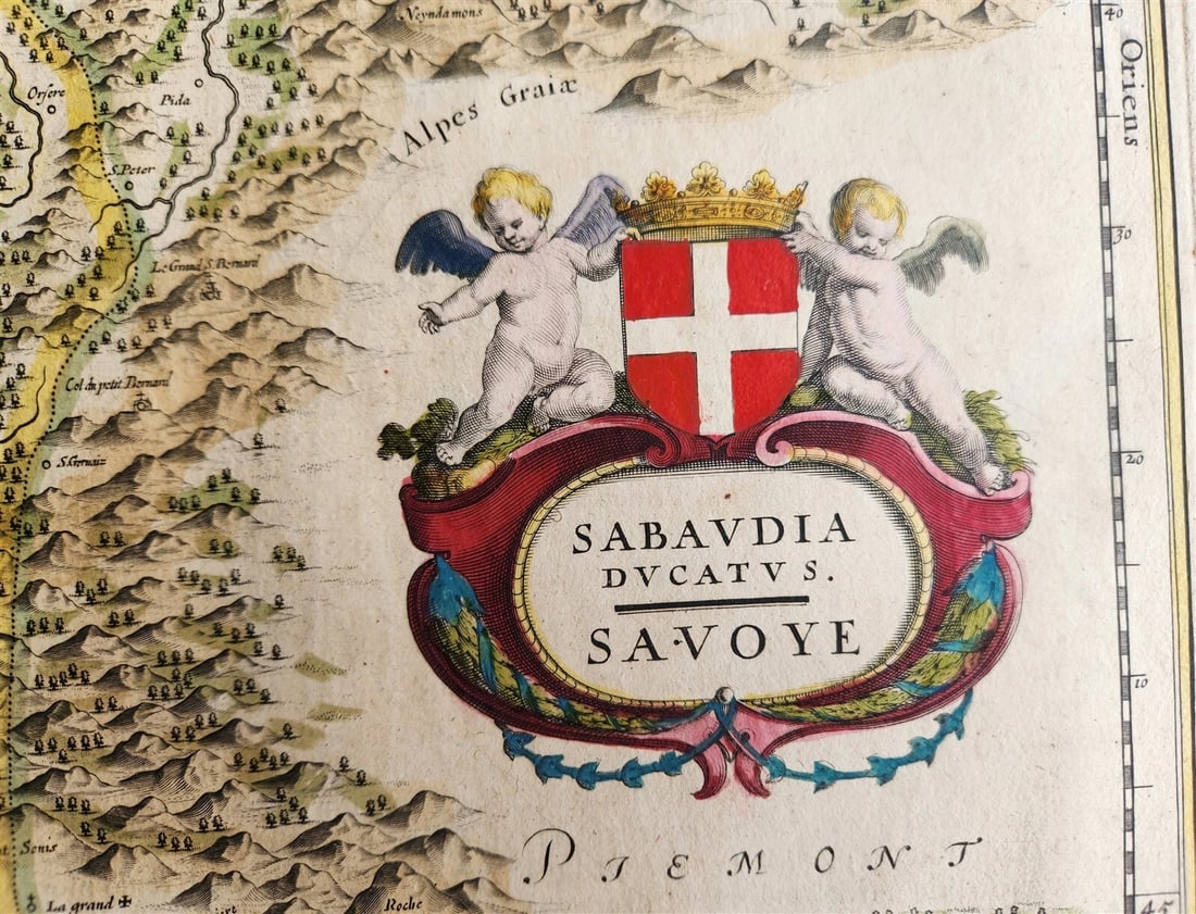 1640 MAP of FRANCE SAVOY by WILLEM BLAEU antique AUTHENTIC hand colored - 2