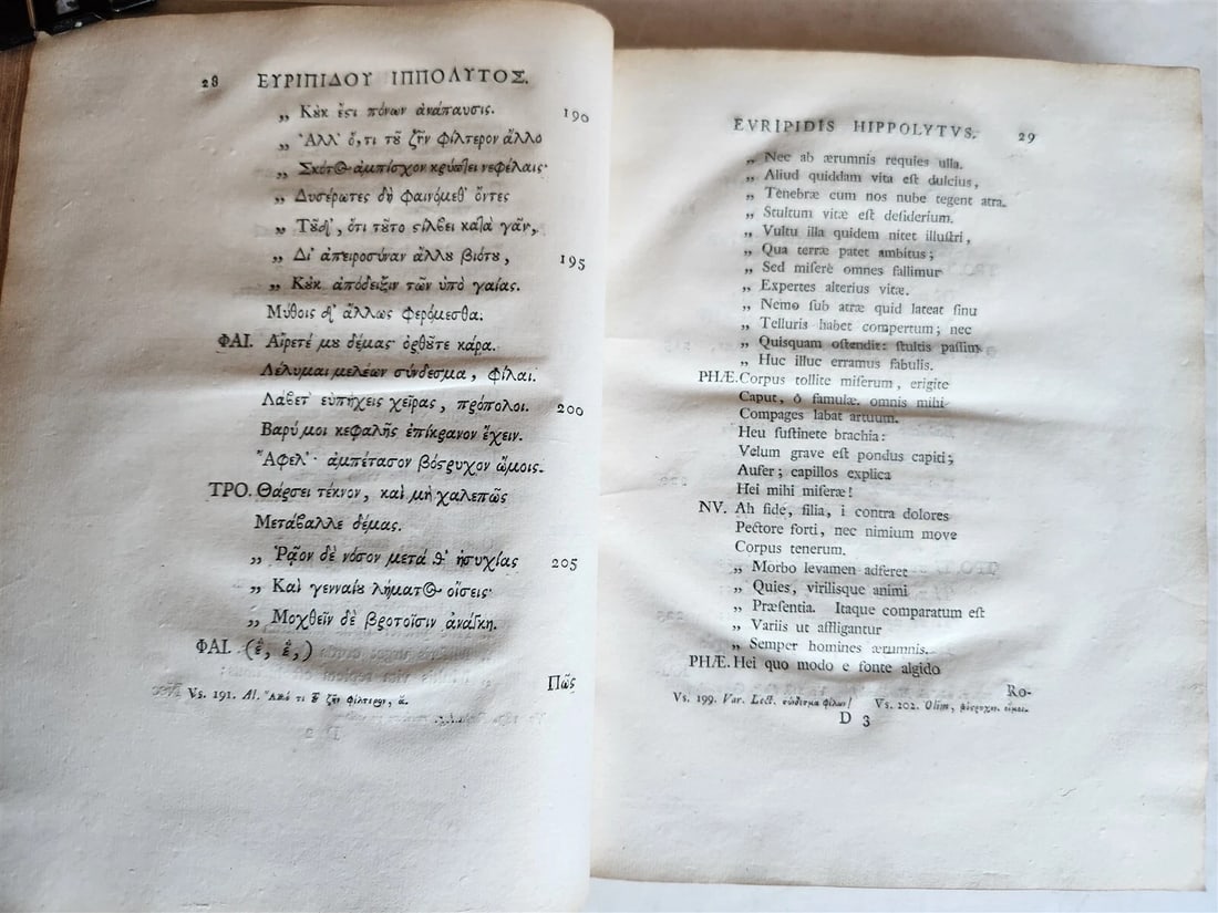 1768-1802 EURIPIDES TRAGEDIES 2 VOLUMES antique VELLUM GREEK & LATIN poetry - 10