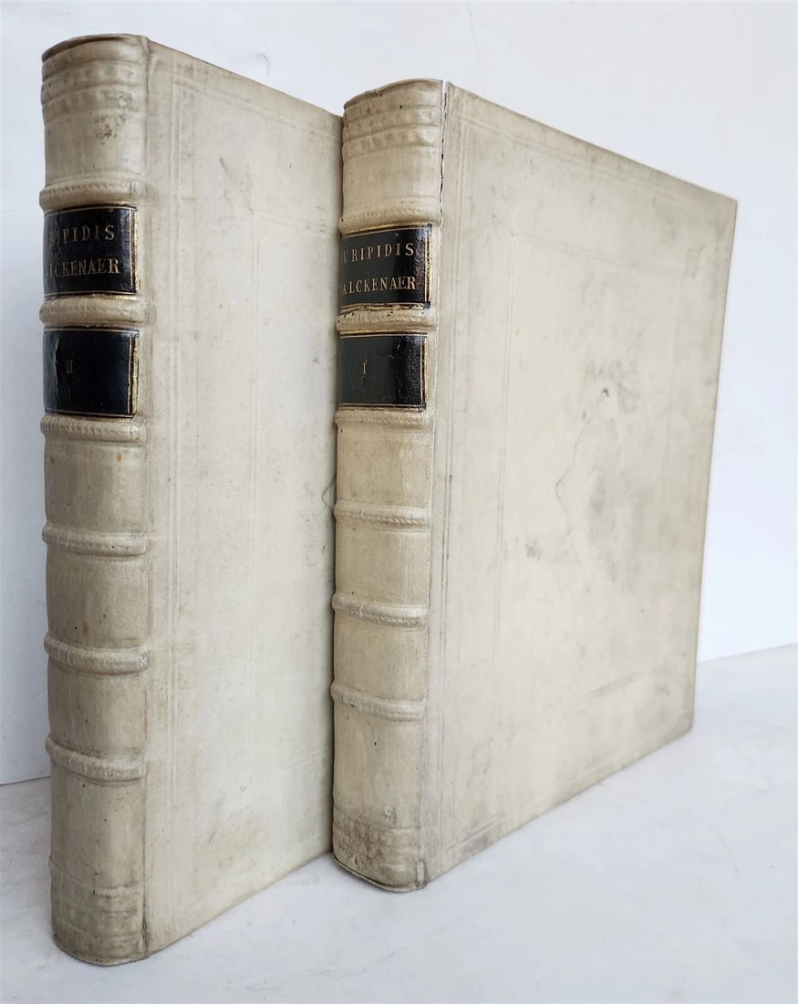1768-1802 EURIPIDES TRAGEDIES 2 VOLUMES antique VELLUM GREEK & LATIN poetry: Title: 1768-1802 EURIPIDES TRAGEDIES 2 VOLUMES antique VELLUM GREEK & LATIN poetry Description: Euripides. Tragoedia Hippolytus. 2 parts in 1 Tragoedia Phoenissae. 2 parts in 1. Together 4 parts in 2 