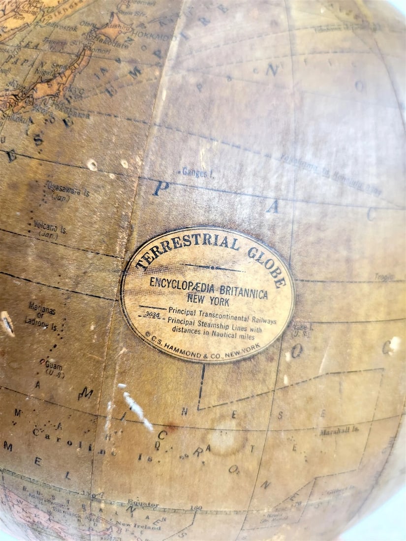 1930s TERRESTRIAL GLOBE by C.S. Hammond New York antique 12 inches diameter - 9