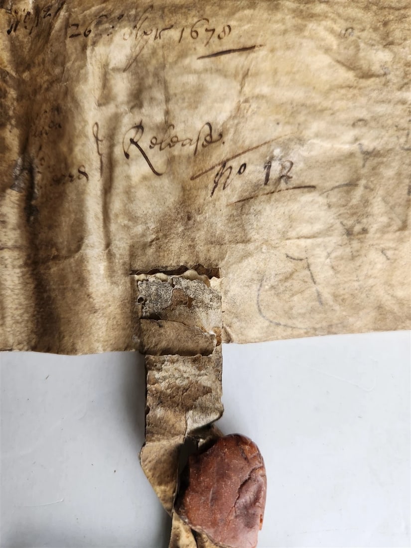 1678 17th CENTURY MANUSCRIPT on VELLUM ANTIQUE LEGAL DOCUMENT in ENGLISH - 10