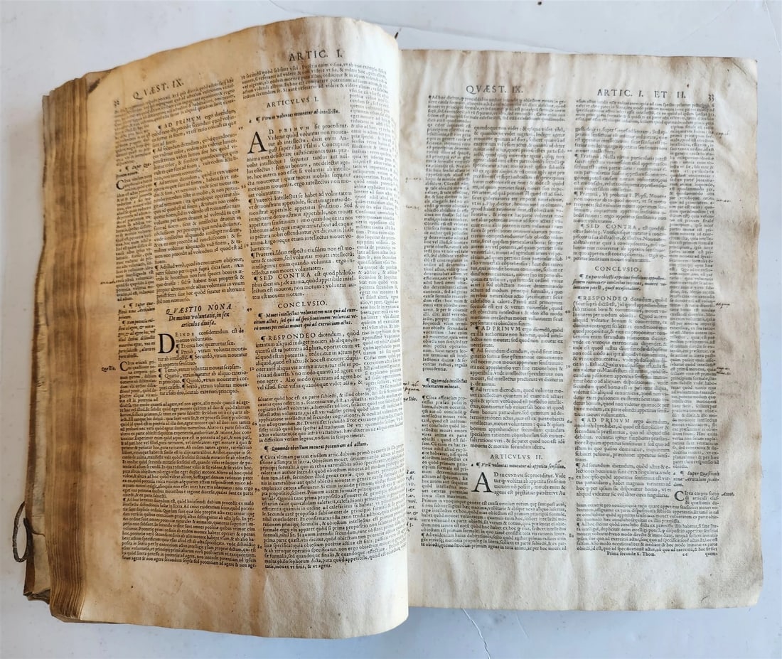 1568 THEOLOGY by THOMAE AQUINATIS antique VELLUM BOUND FOLIO - 5