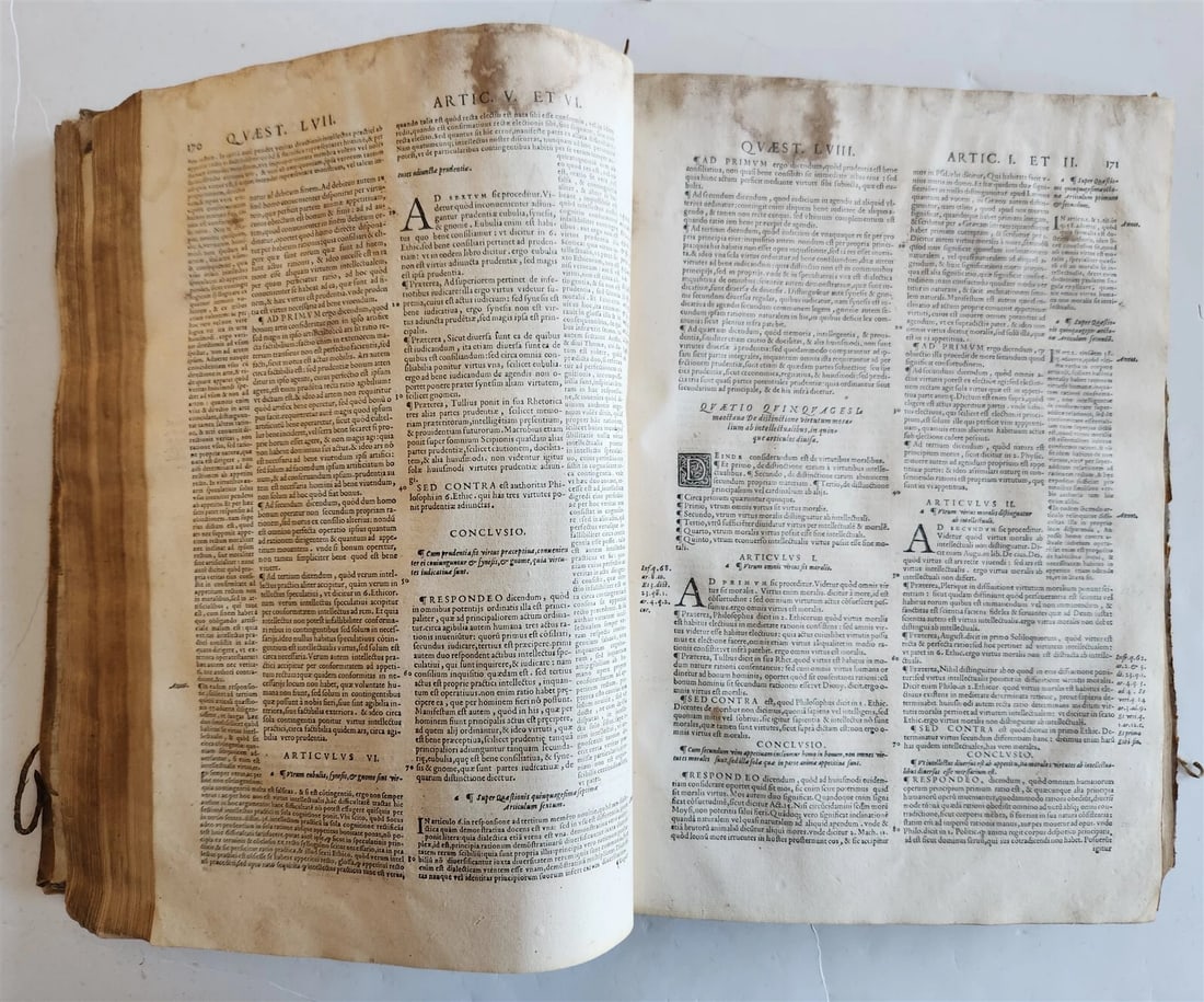 1568 THEOLOGY by THOMAE AQUINATIS antique VELLUM BOUND FOLIO - 6