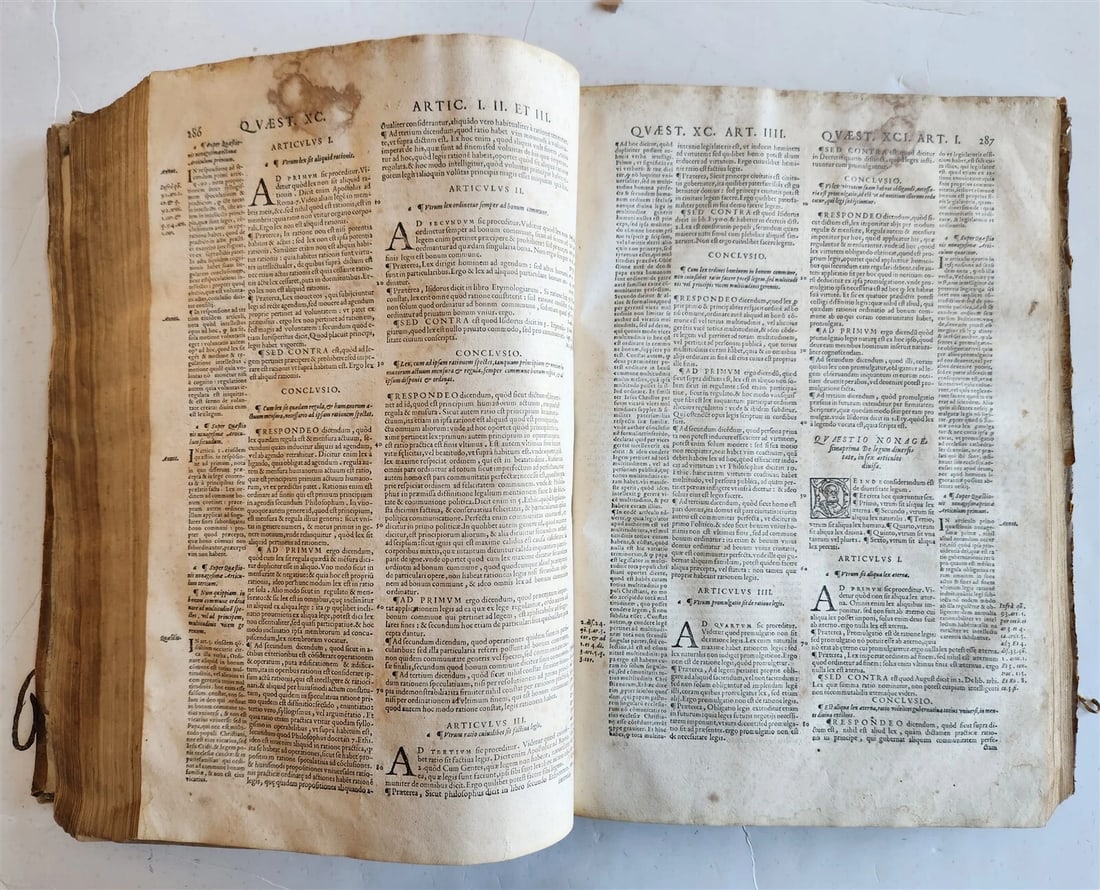 1568 THEOLOGY by THOMAE AQUINATIS antique VELLUM BOUND FOLIO - 7