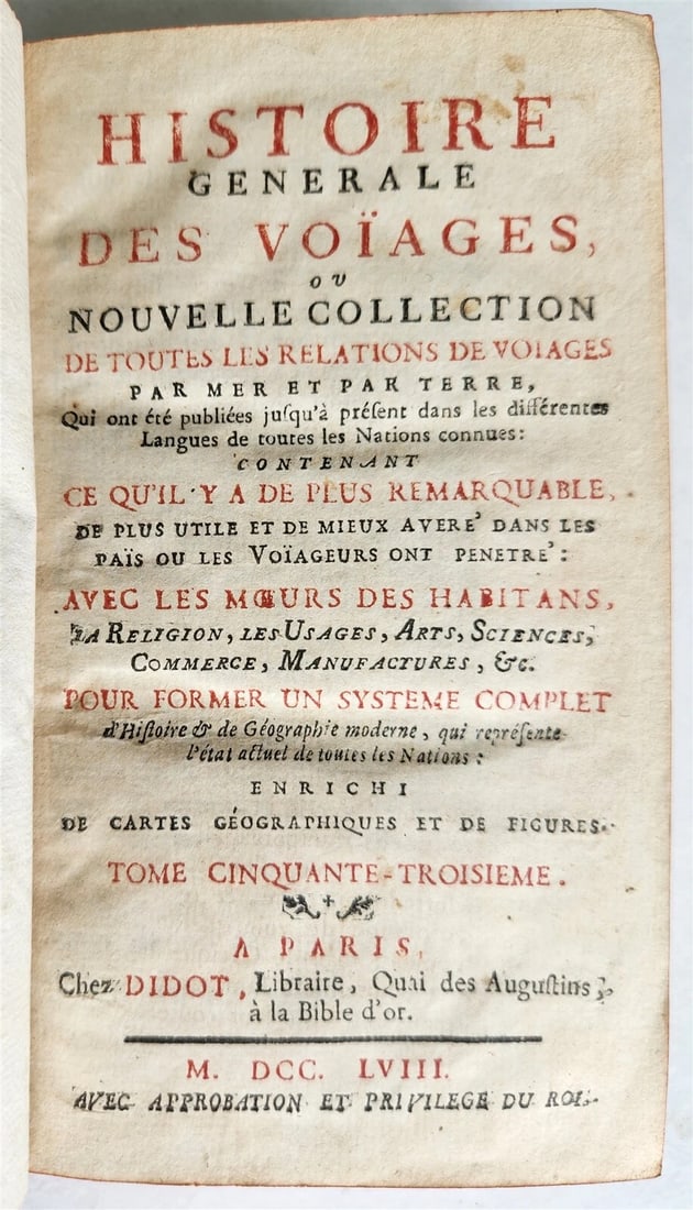 1758 HISTOIRE des VOYAGES VOL. 53 antique illustrated AMAZON RIVER - ARGENTINA - 2
