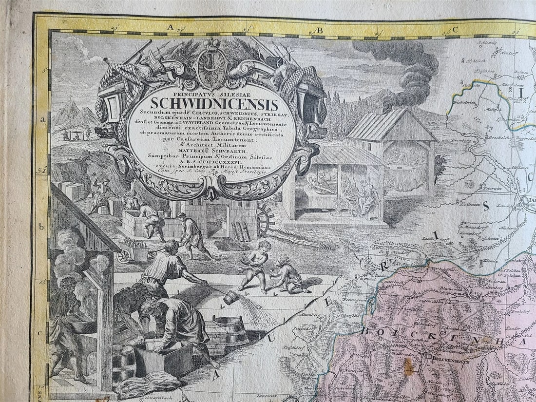 1736 LARGE MAP OF SILESIA POLAND SCHWIDNICENSIS antique 25 x 4 3/4" - 2