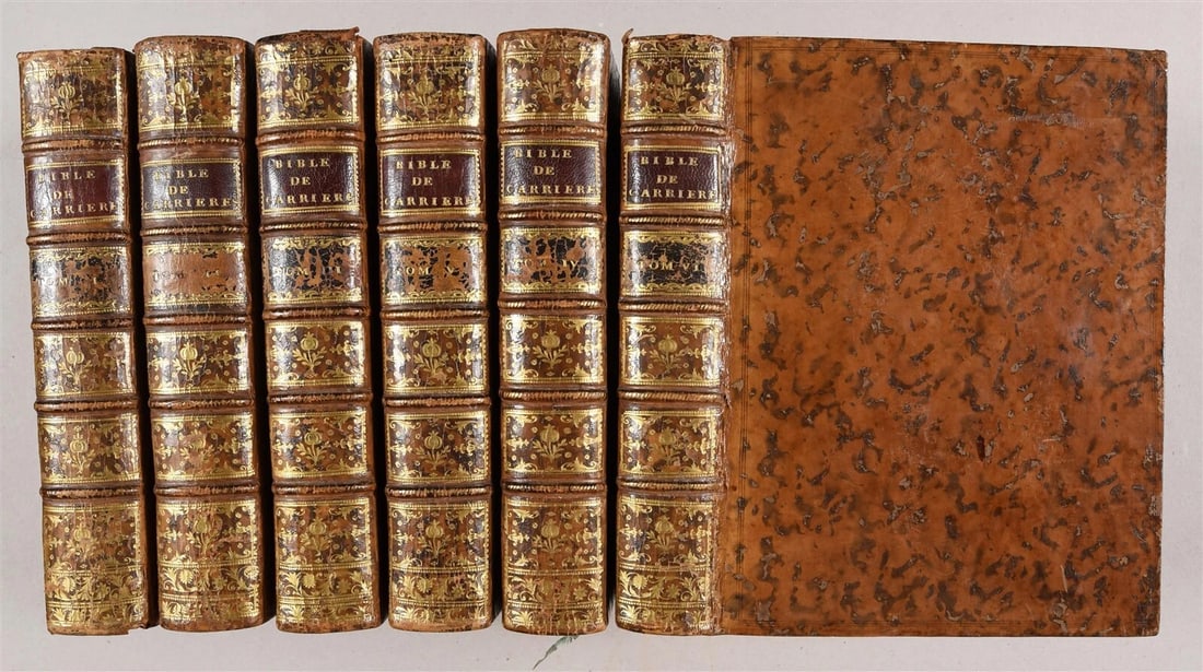 1750 BIBLE in FRENCH 6 VOLUMES antique ILLUSTRATED w/ 3 MAPS - 10