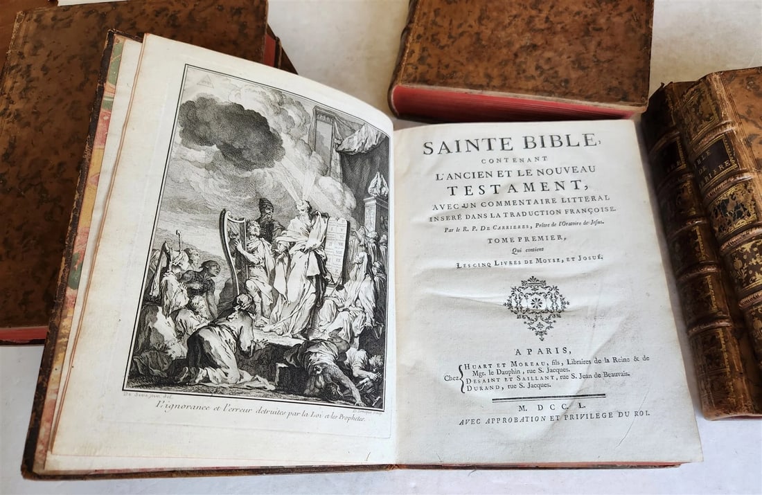 1750 BIBLE in FRENCH 6 VOLUMES antique ILLUSTRATED w/ 3 MAPS - 2
