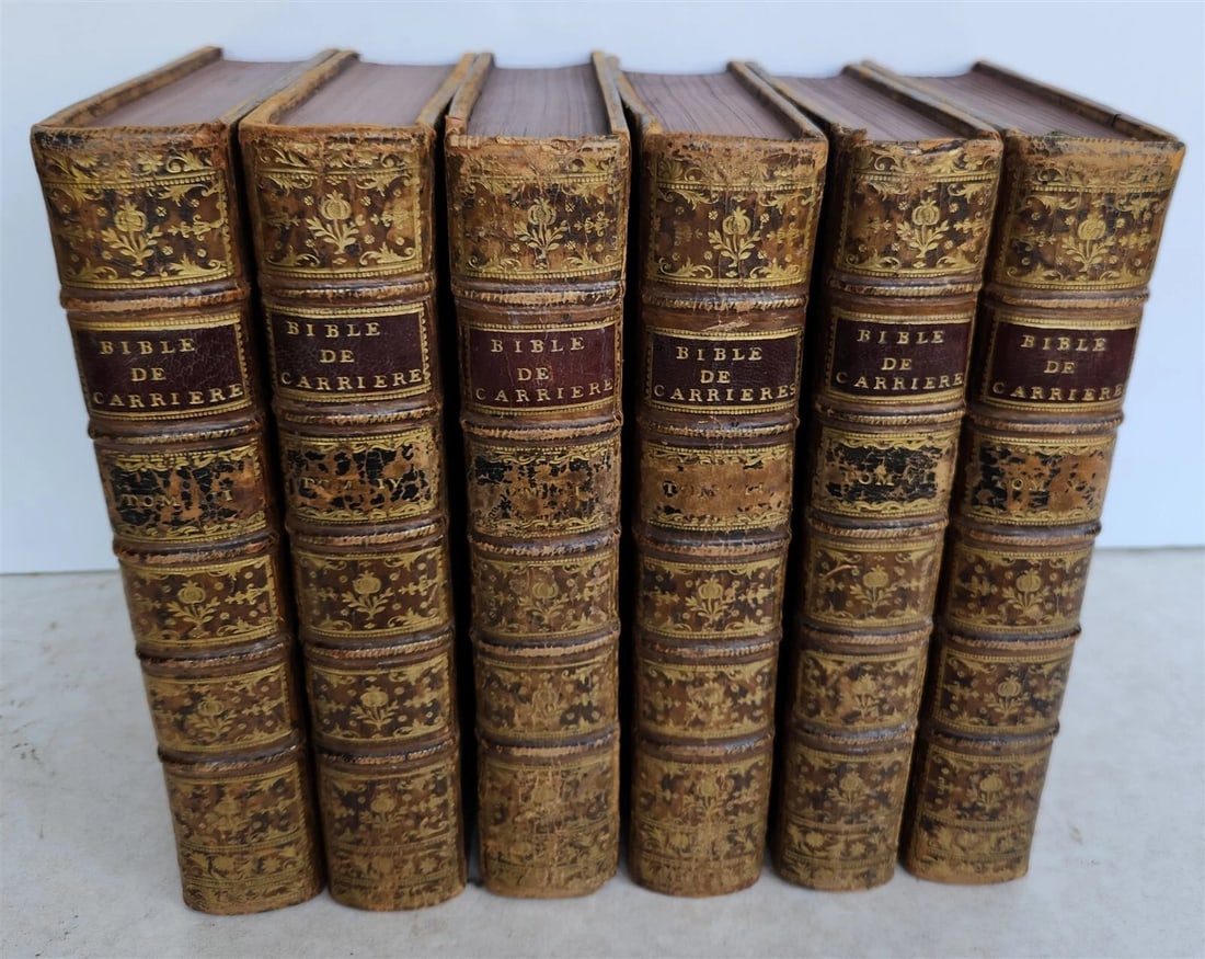 1750 BIBLE in FRENCH 6 VOLUMES antique ILLUSTRATED w/ 3 MAPS - 4