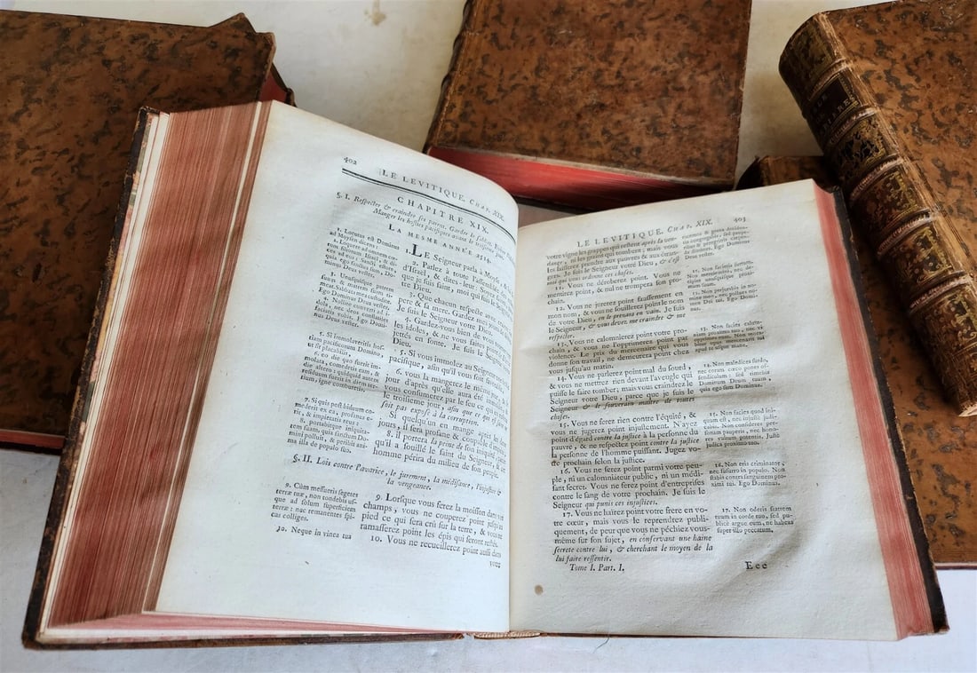 1750 BIBLE in FRENCH 6 VOLUMES antique ILLUSTRATED w/ 3 MAPS - 8