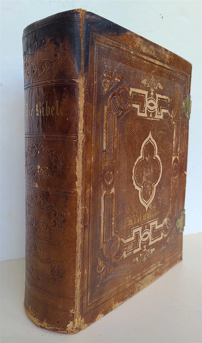 1870 BIBLE in GERMAN ILLUSTRATED Philadelphia AMERICANA antique w/ CLASPS - 2