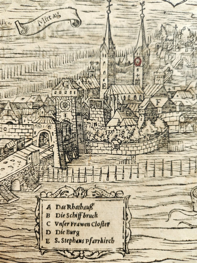 1572 LINDAU GERMANY MAP from SEBASTIAN MUNSTER COSMOGRAPHY antique - 3