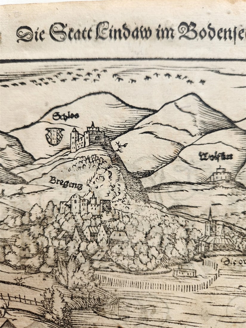 1572 LINDAU GERMANY MAP from SEBASTIAN MUNSTER COSMOGRAPHY antique - 4