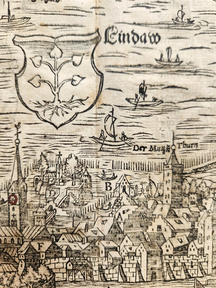 1572 LINDAU GERMANY MAP from SEBASTIAN MUNSTER COSMOGRAPHY antique - 5