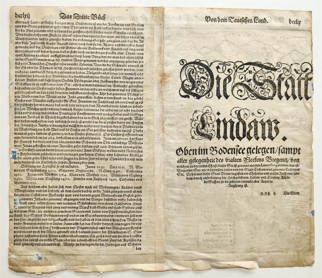 1572 LINDAU GERMANY MAP from SEBASTIAN MUNSTER COSMOGRAPHY antique - 6