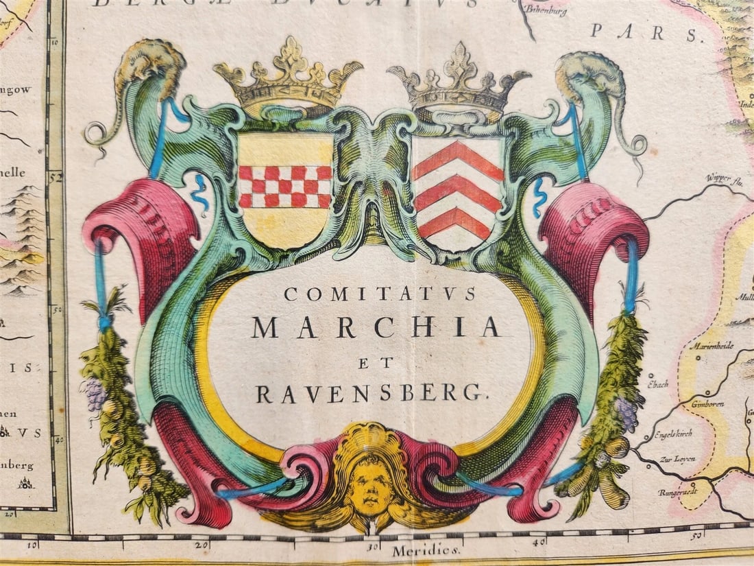 1640 MAP of GERMANY RAVENSBERG by WILLEM BLAEU antique AUTHENTIC hand colored - 2