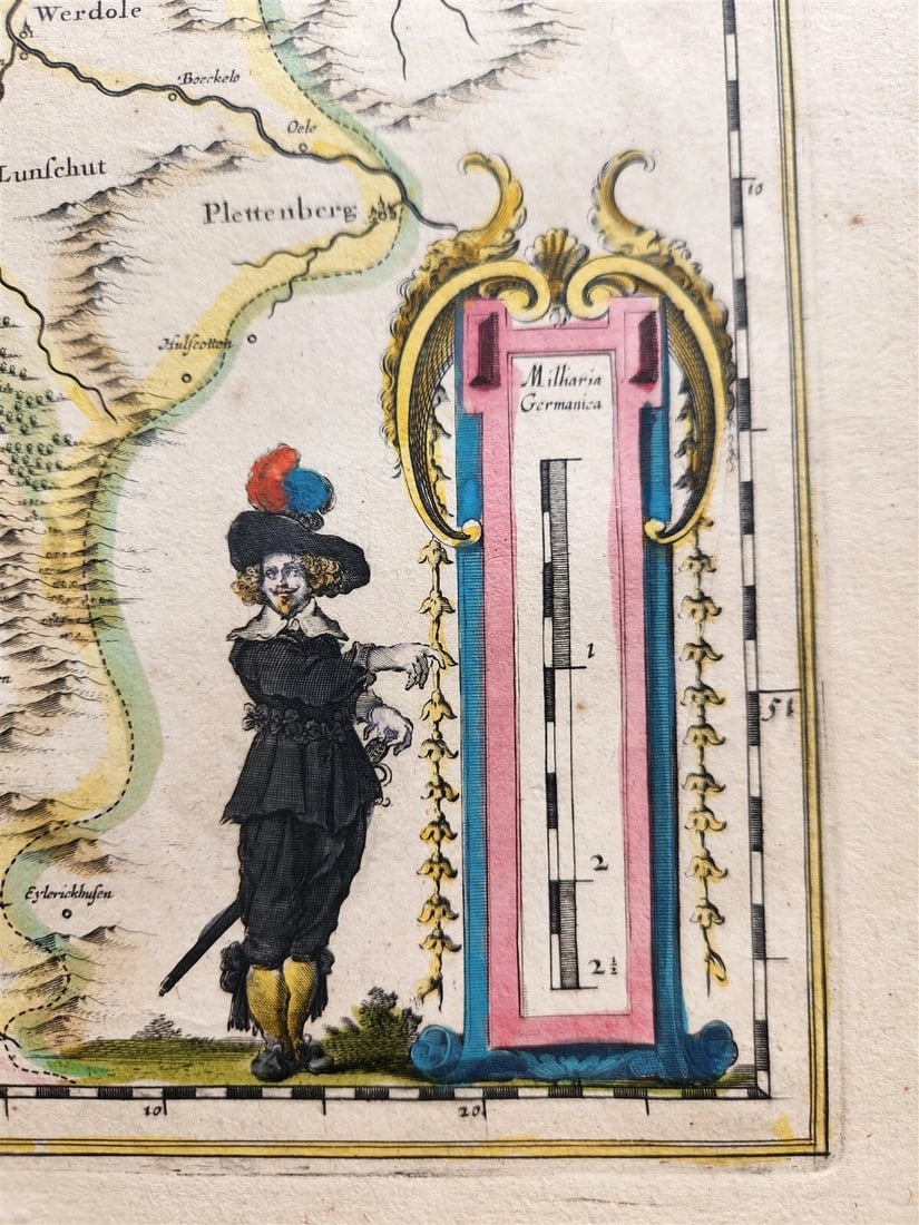 1640 MAP of GERMANY RAVENSBERG by WILLEM BLAEU antique AUTHENTIC hand colored - 3