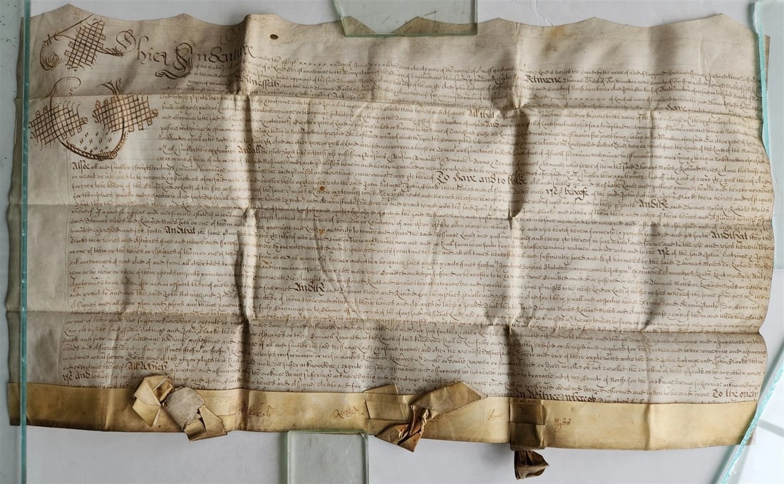 17th CENTURY MANUSCRIPT on VELLUM ANTIQUE LEGAL DOCUMENT in ENGLISH: Title: 17th CENTURY MANUSCRIPT on VELLUM ANTIQUE LEGAL DOCUMENT in ENGLISH Description: Hand written on vellum 17th century Size 14 by 25.5" Text in English Please see my other auctions Reserve: $98.0